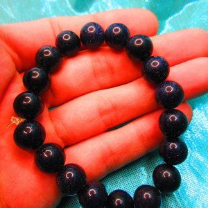 Blue Goldstone 10mm Round 7" Stretchy Gemstone Bracelet